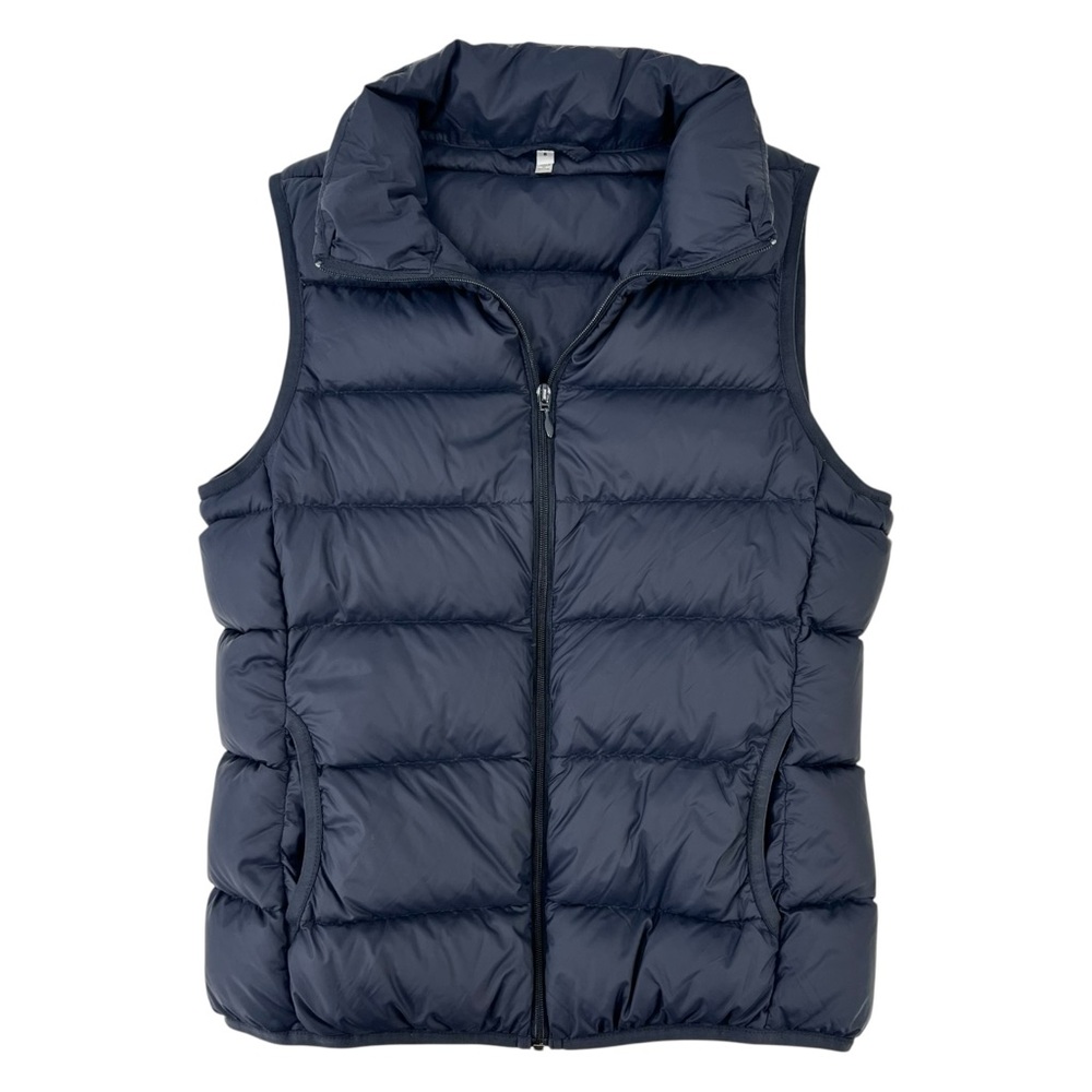 MUJI Navy Blue Zip Up Goose Down Nylon Puffer Vest Sleeveless Jacket sz S
